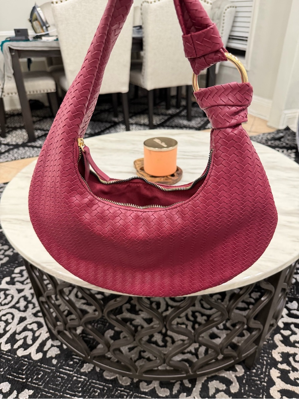 Primark Woven Crescent Shoulder Bag in Berry
